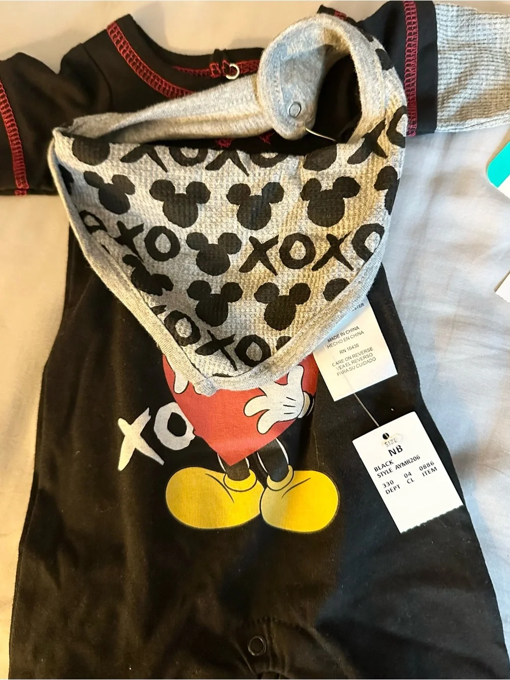 Disney Black Mickey Mouse Heart Romper with Red & Yellow Accents